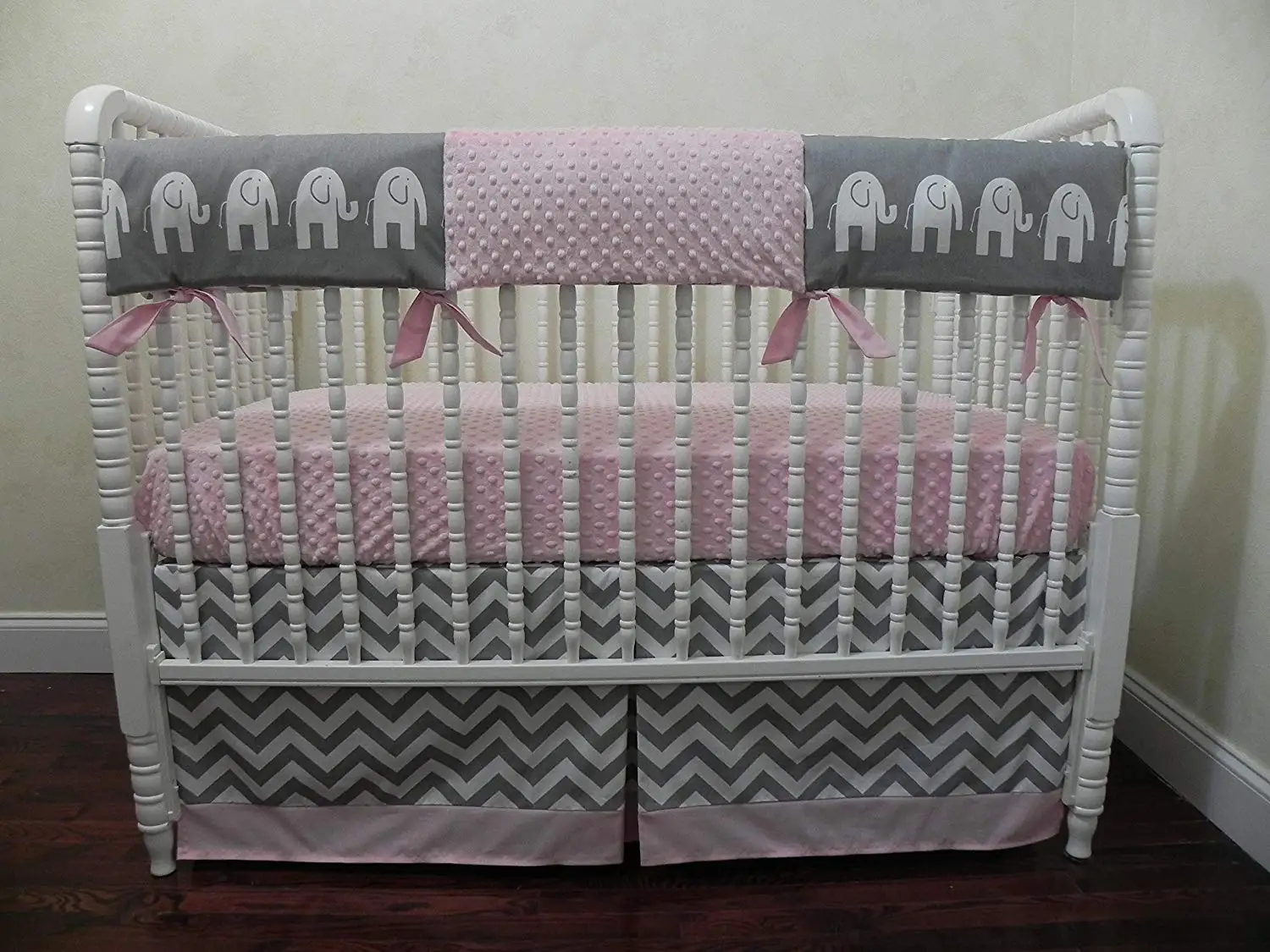 pink and gray baby bedding