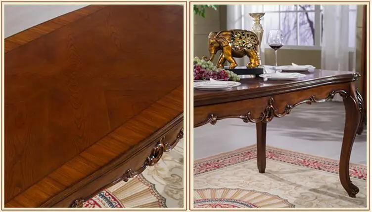 Antique Style Italian Dining Table, 100% Solid Wood Italy Style Luxury Dining Table Set S-5011A