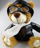 Custom Plush Pilot Bear Toys Stuffed Teddy Bear pilot with PU jacket Cloths Gift