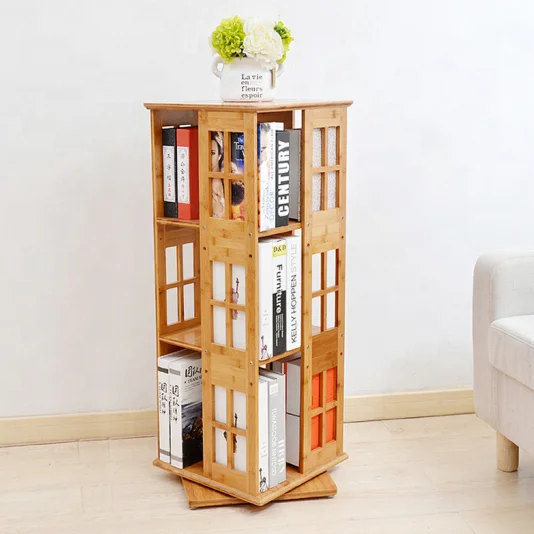 360 Rotating Bookcase Bamboo Bookshelf Revolving Bookcase - Buy ...