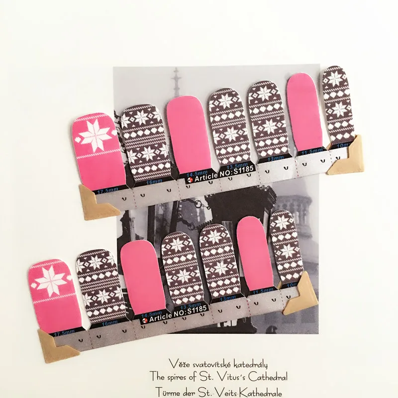 Pink England Style Nail Arts Sticker 14 pcs set Waterproof Nail Decal Art Sticker Gel Polish