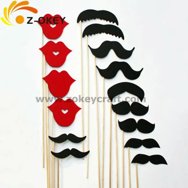 ZPP1564 Paper Photo Booth Props red lips and black mustaches set wholesale hot sale