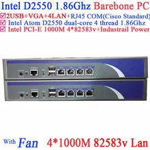 home network server Barebone with Intel D2550 1.86Ghz 4*intel PCI-E 1000M 82583v Lan support Panabit Wayos ROS Mikrotik PFSense