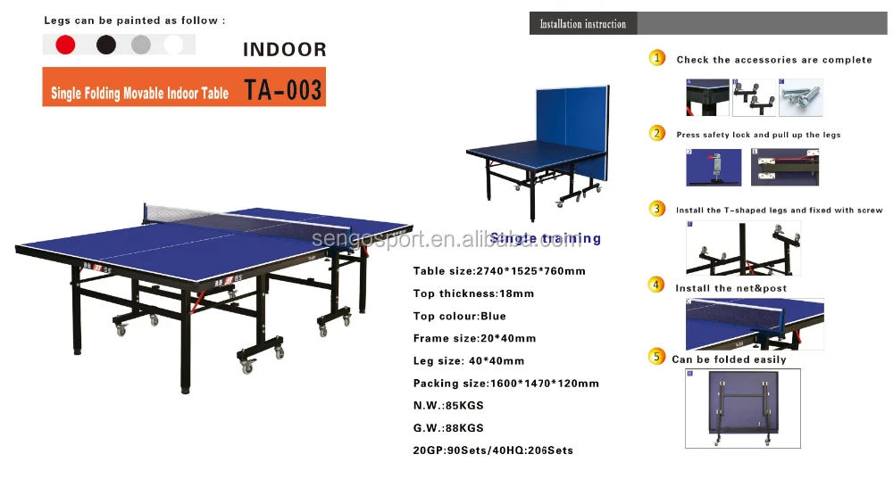 Wholesale Dhs Table Tennis With Folding Table Leg Purple Color Top 18mm