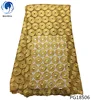 Beautifical gold polyester cord fabric guipure african fabric with rhinestones heavy cord lace PG185