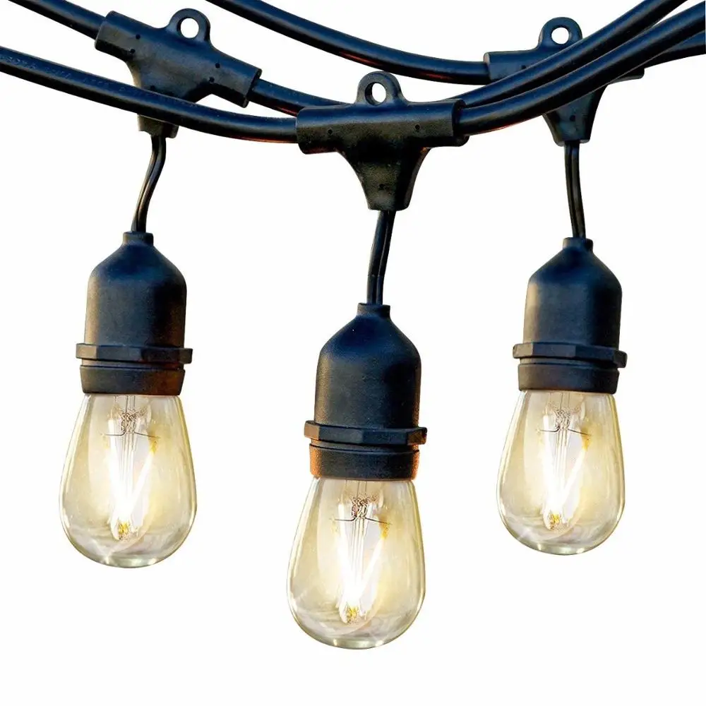 Customized S14 Globe Black Cable Holiday Led String Lights With Clear Bulbs Indoor Outdoor Commercial Use