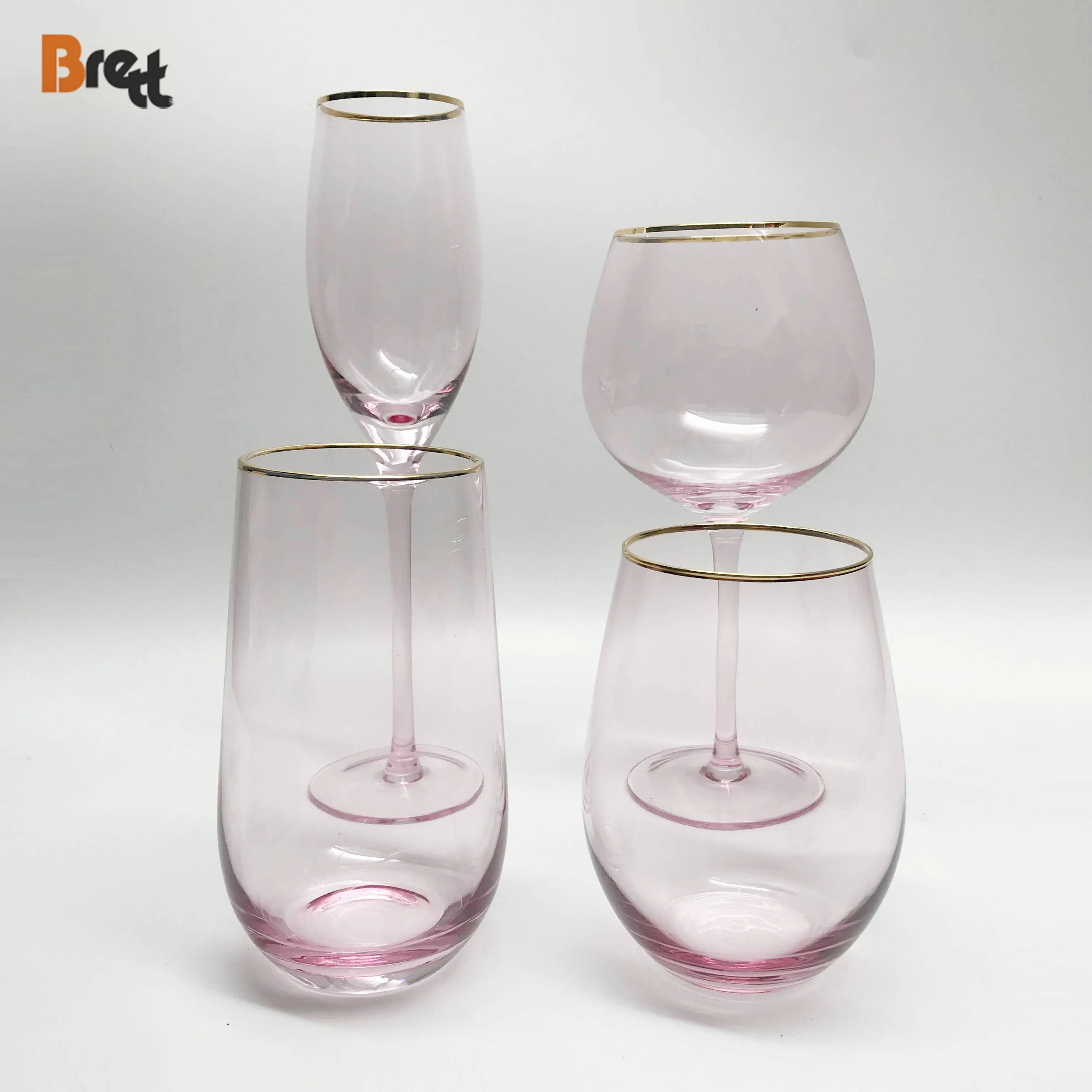 Guangzhou Best Pink Glassware Brands Crystal Wine Glass Beer Juice Water Glass Cup