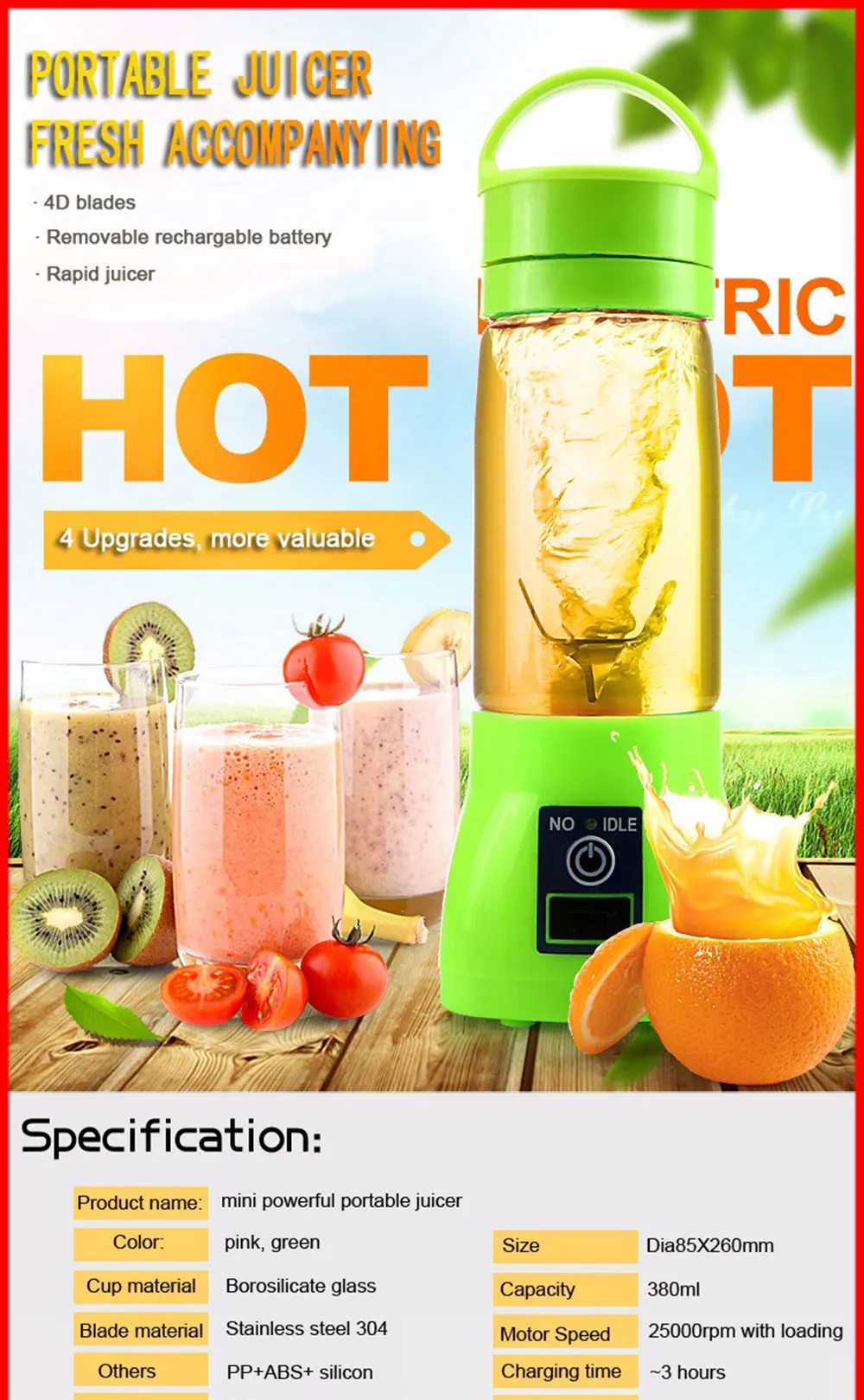 usb rechargable fruit blender portable juicer cup
