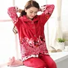 Factory Wholesale Winter Comfortable Fashion Keep Warm Flannel Nightgown Floral Printed Long Sleeve Sleepwear Pajamas For Women