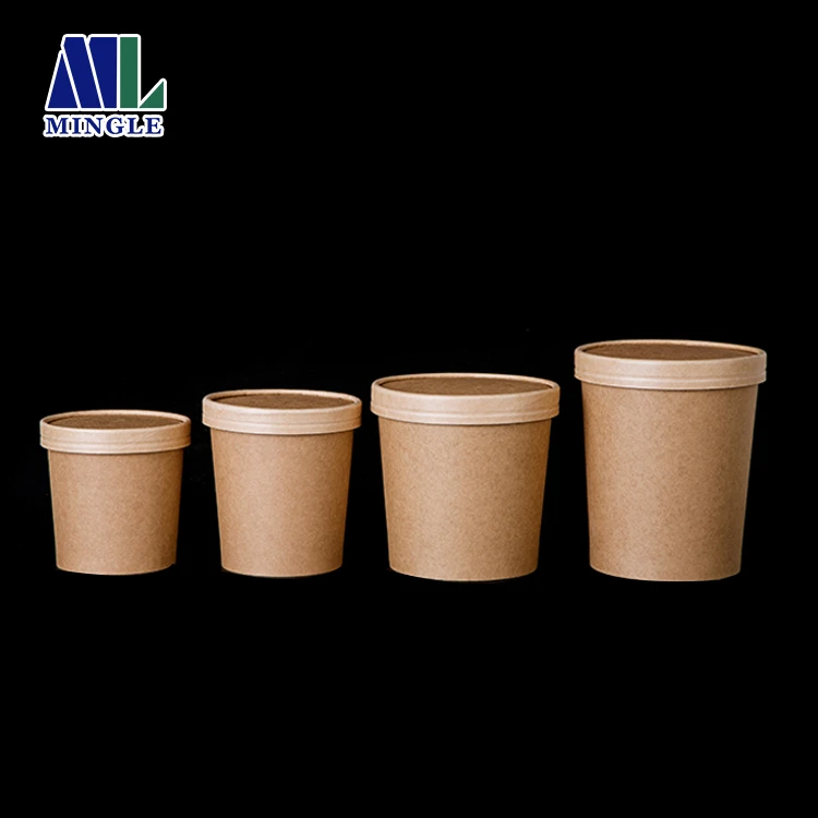 
8oz/12oz/16oz/26oz/32oz Custom Printed Biodegradable Paper Or Plastic Lid Kraft Soup Cup 