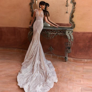 Crystals Luxury Designs Wedding Dress Mermaid With Jacket Deep V