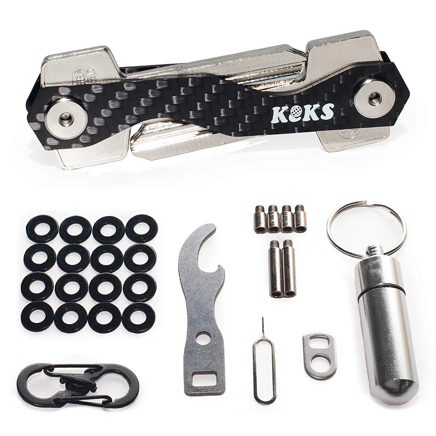 Key Holder - Slim Pivot Key Organizer Holds - Carbon Fiber Key Holder with Key Ring Carabiner Stash - Lightweight and Durable Smart Key Set - Key Fob Holder Keychain - Smart Key Holder for Women