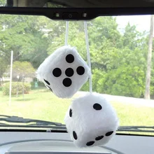 2pcs/lot Hot White Car Hanging Mirror New 2.75” Plush Fuzzy Funny Dice good quality and free shipping
