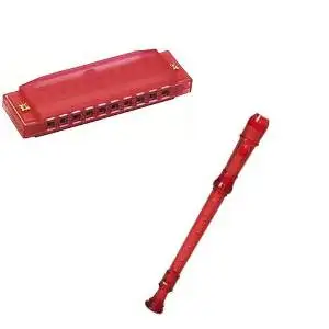 My First Recorder / Harmonica Pack -BPA FREE Red Translucent Recorder w/Red Hohner Harmonica