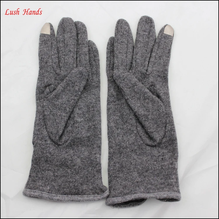 women touch screen woolen gloves with leather bow mouth and hand clasp