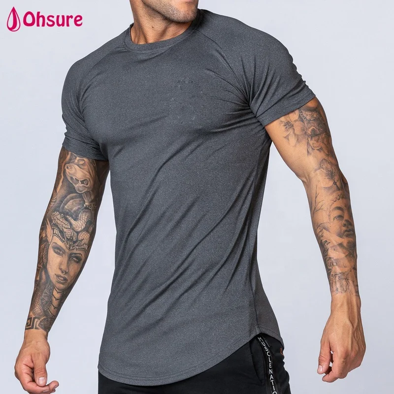 
92% polyester 8% spandex mens scoop tee moisture wicking muscle t shirt mens gym t shirt 