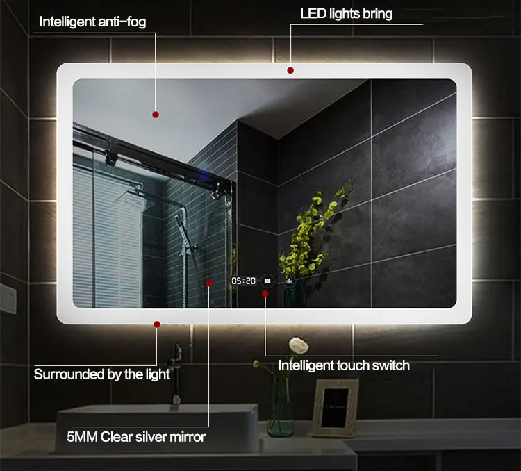 hot sale hotel smart Anti-fog led bathroom mirror with light