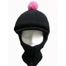Spartan Woolie Hatlava - Cross Between A Hat & A Balaclava - Fits Over A Riding Hat - Zips Up At The Front -Keeps Neck & Ears Warm - Black With Various Pom Pom Colours