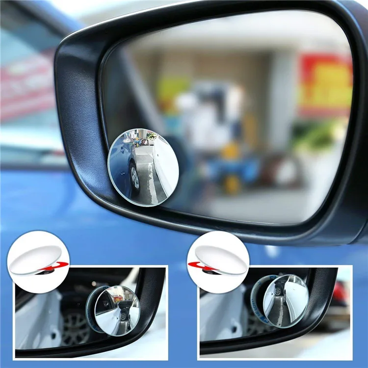2 PCS iepakojuma 2 collu apaļa HD stikla bezrāmja izliekta automašīnas aizmugurējā skata spogulis neredzamās vietas spogulis