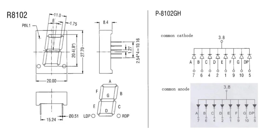 0.8'' single digit 7 segment led display