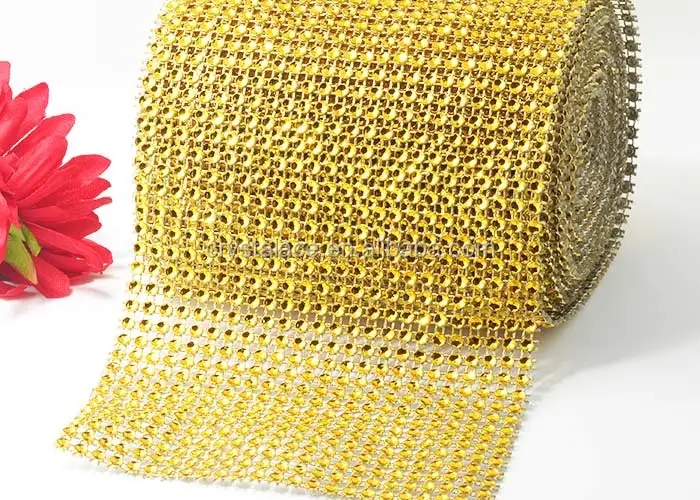 Plastic jewel mesh diamond banding wrap, faux rhinestone mesh ribbon for birthday cake wrap