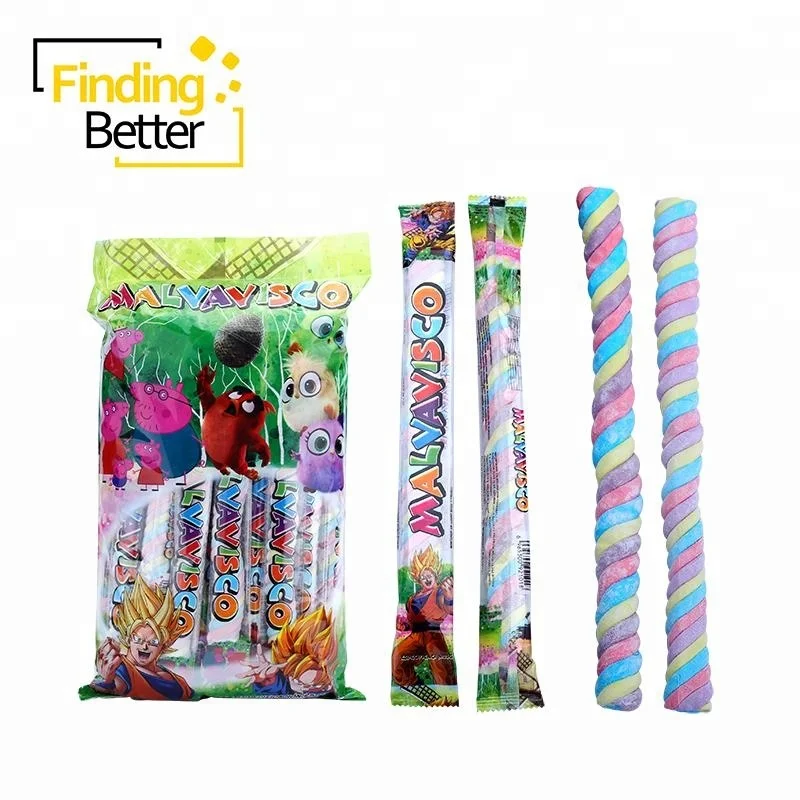 Halal Wholesale Blue Colored Twisted Stick Marshmallow Rope Twist