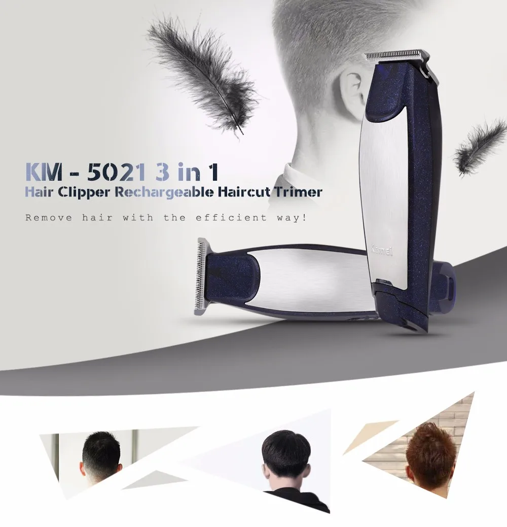 Kemei KM - 5021 3 in 1 Professional Hair Clipper Rechargeable Hair Trimmers  Clipper Haircut Barber Styling Machine For Trimming 