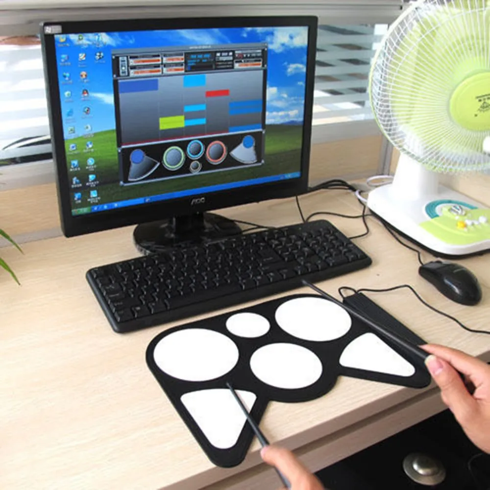 Portable Usb Pc Desktop Electronic Roll Up Drum Pad Kit Set Drum