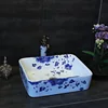Jingdezhen factory direct rectangle blue and white modern art ceramic bathroom vanity top sinks for home