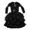 Stocked children toddler clothing long sleeve black star tulle tutu long baby girl dresses