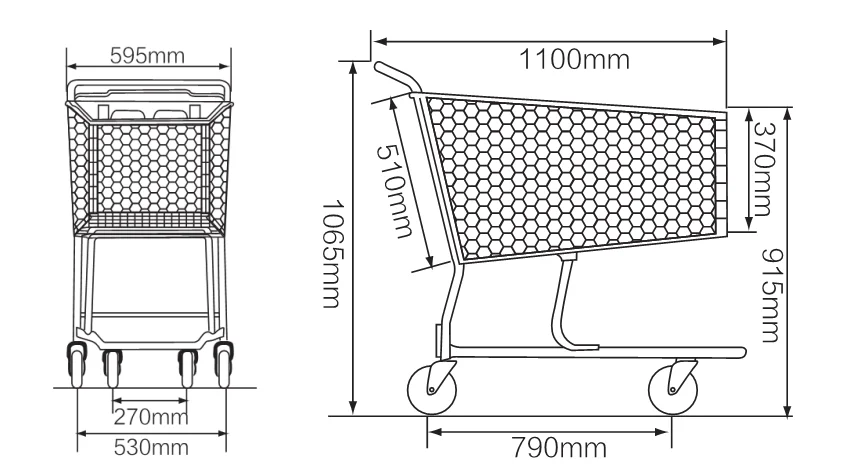 200L plastic supermarket shopping trolley cart plastic basket with baby seat