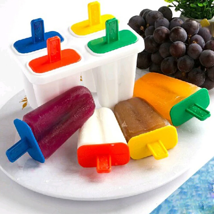 DIY Handmade 4 Cavity Custom logo Printing Popsicle Tube Maker Container Tools Ice Cube Tray Silicone Ice Cream Mold With Stick