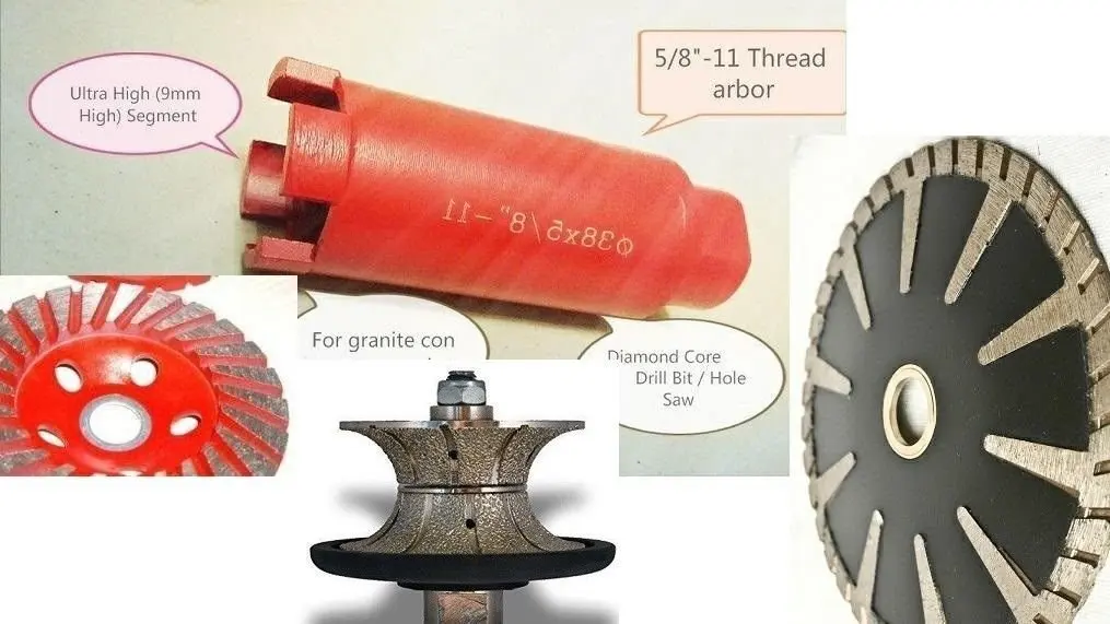 1/" Full Bullnose Router 1 3//8/" Core Bit Cup Granite Concrete 5/" Convex Blade