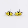 simple design silver hose eye shape yellow zirconia stud earring