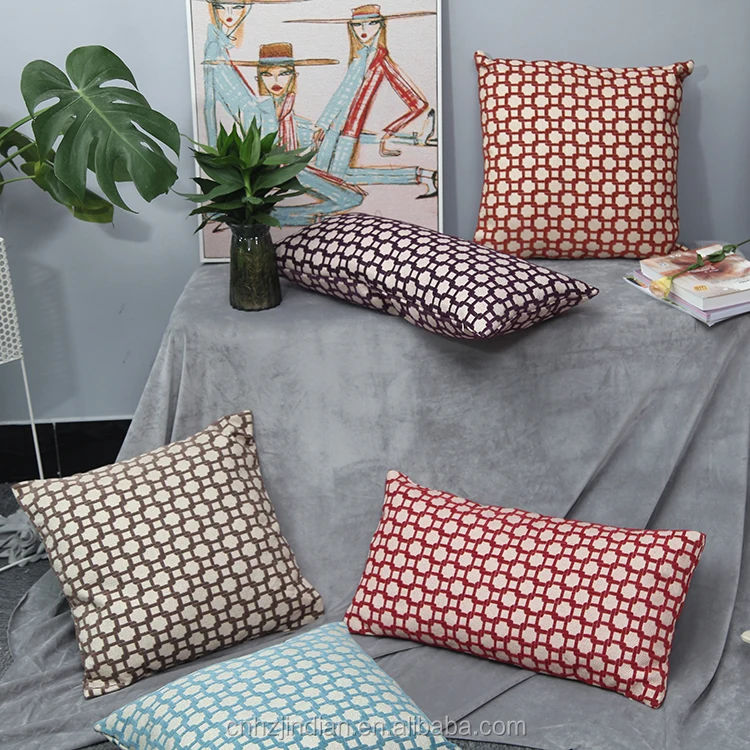 Wholesale Cushion Cover Home Decor Jacquard Yarn Dyed Throw Pillow