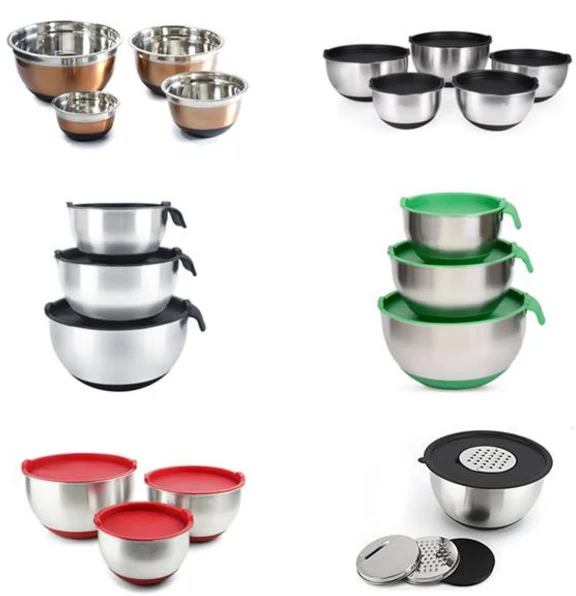 Colorful Silicone Bottom Nesting Storage Metal Non Slip Salad Bowl Set