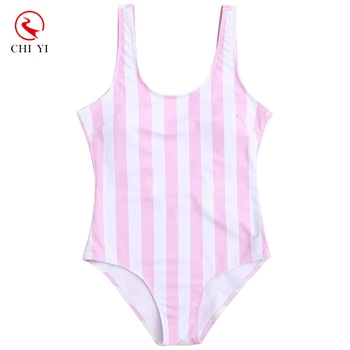 pink white striped swimsuit