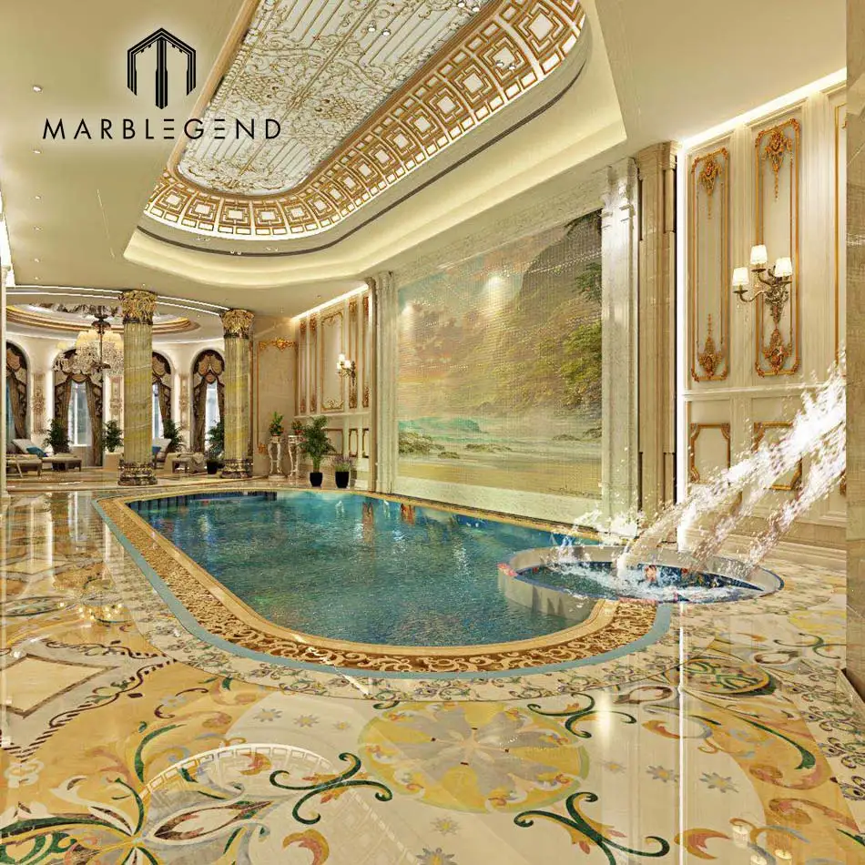 Custom Luxury Private Villa Waterjet Marble Flooring 3d Interior