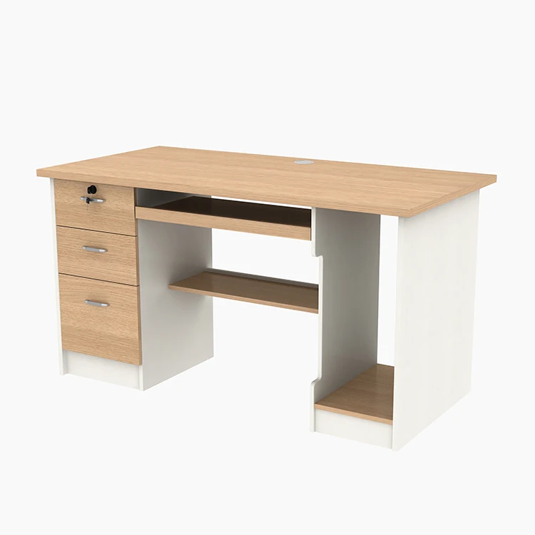 Metal Office Furniture Wood Top Computer Desk With Locking Drawers