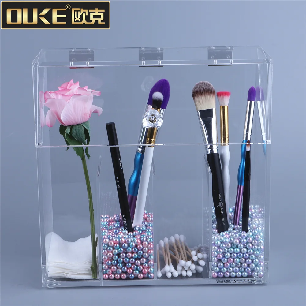 4 Compartment Clear Acrylic Makeup Brush Holder Box With Lid Buy