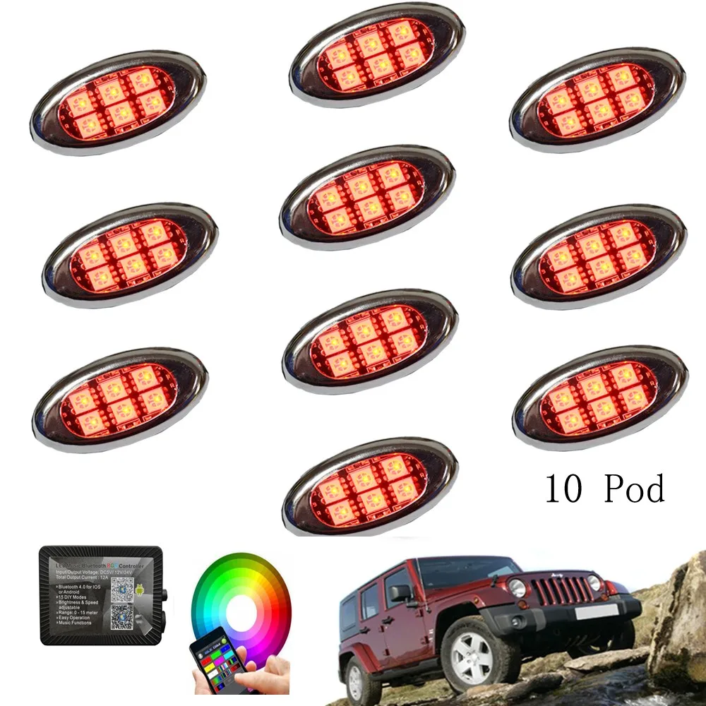 Motorcycle SUV Colorful Color Changing 10 Pods Led String Lights Motorcycle Lighting System With Blue-tooth APP Control