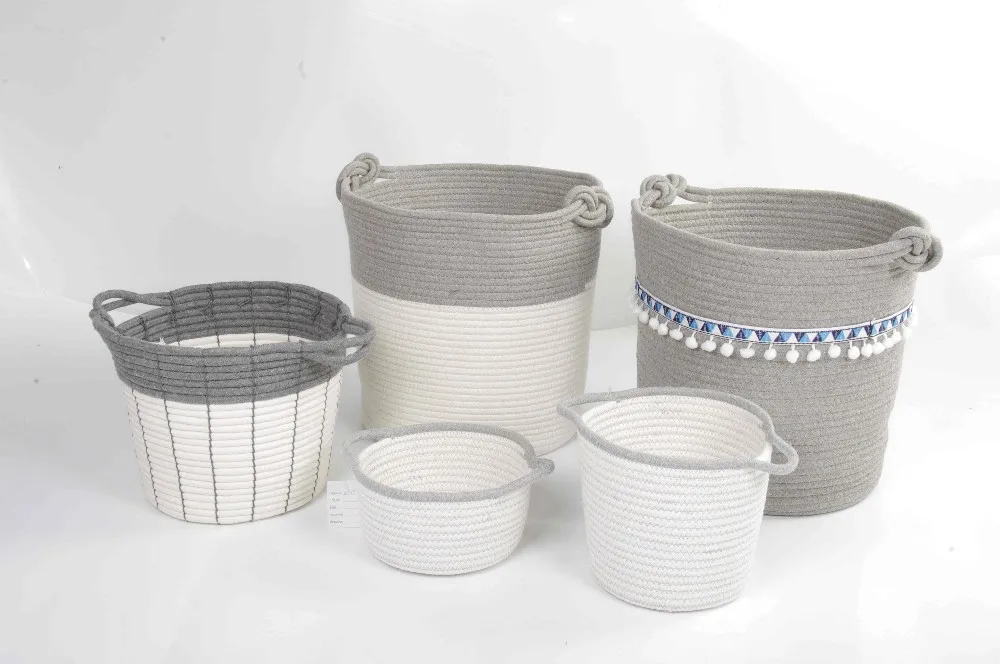 Collapsible Foldable Hamless Colorful Cotton Rope Woven Storage Basket