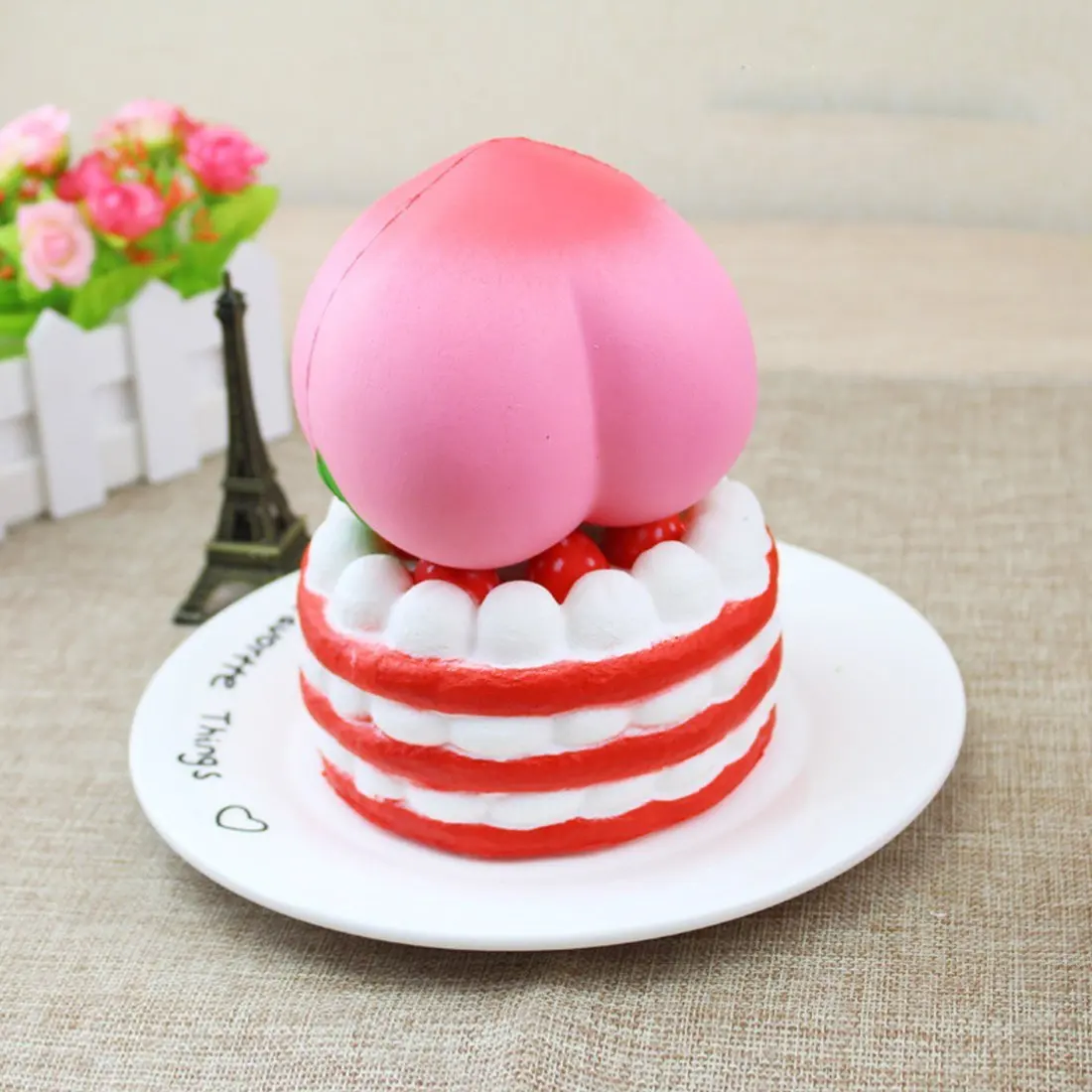 Decompression Toys, Zubita 2 in 1 Simulation of Fruits and Food Decompression Squeeze Toys Peach and Cake Charms Slow Rebound Stress Relief Toys for Kids and Adults