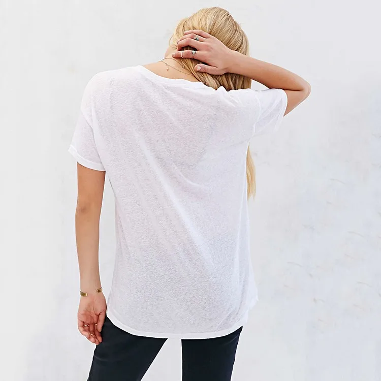 Bulk Scoop Bottom T Shirt Pocket 100 Cotton Plain White Vneck T
