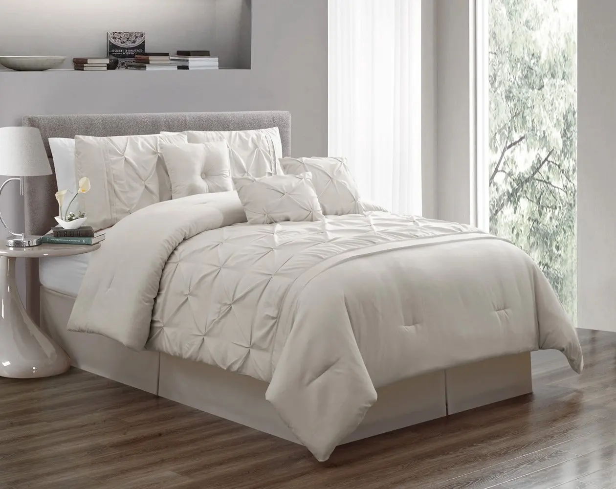 buy 7 piece light grey gray pinch pleat bed in a bag light gray full size comforter