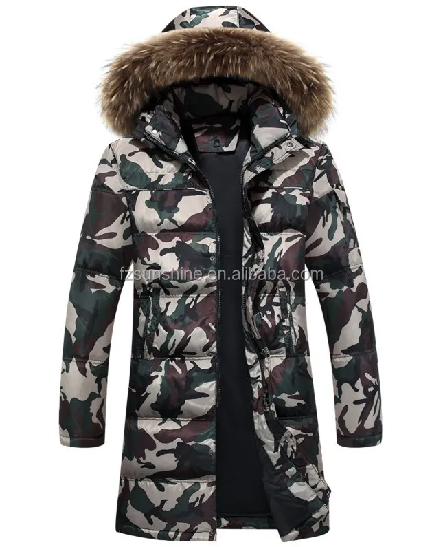 YONGM Mens Camouflage Fashion Fur Collar Down Coat 