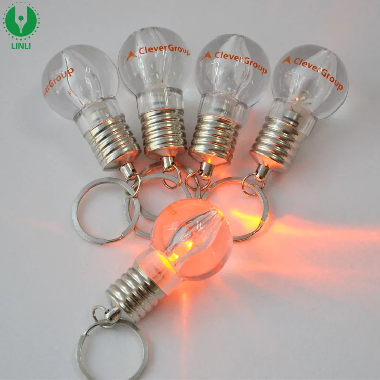 High Quality Led Bulb Shape Keychain Light Customized Logo Printing