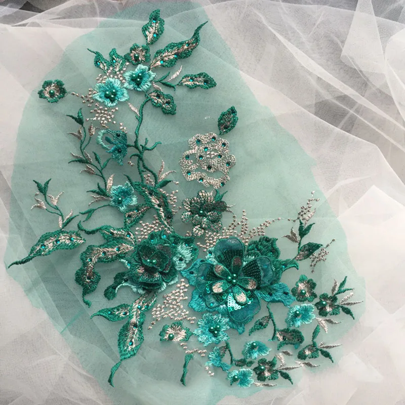 Multicolor Floral & Sequin Embroidered 3D Floral French Lace with Beaded Appliqué and Sequins on Soft Mesh Tulle Fabric main image 1
