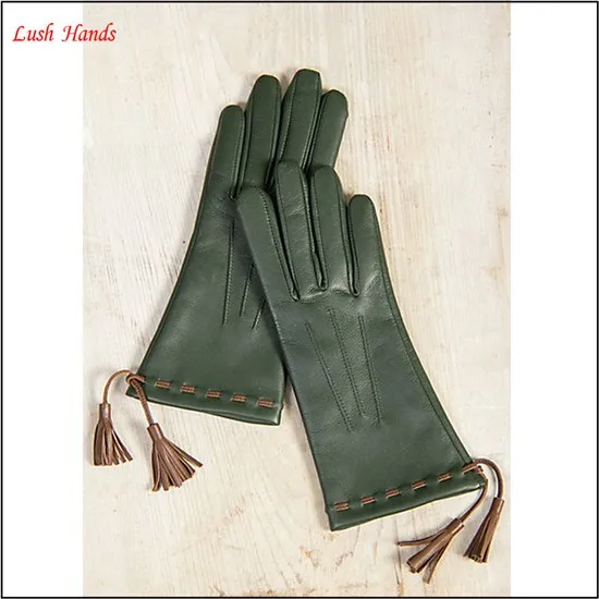 Ladies genuine leather hand gloves with tassels decorated