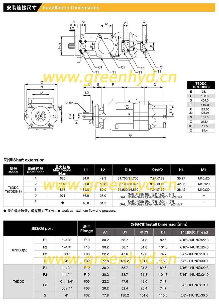700 bar hydraulic pump Denison T6 T67 T7 series treble pump